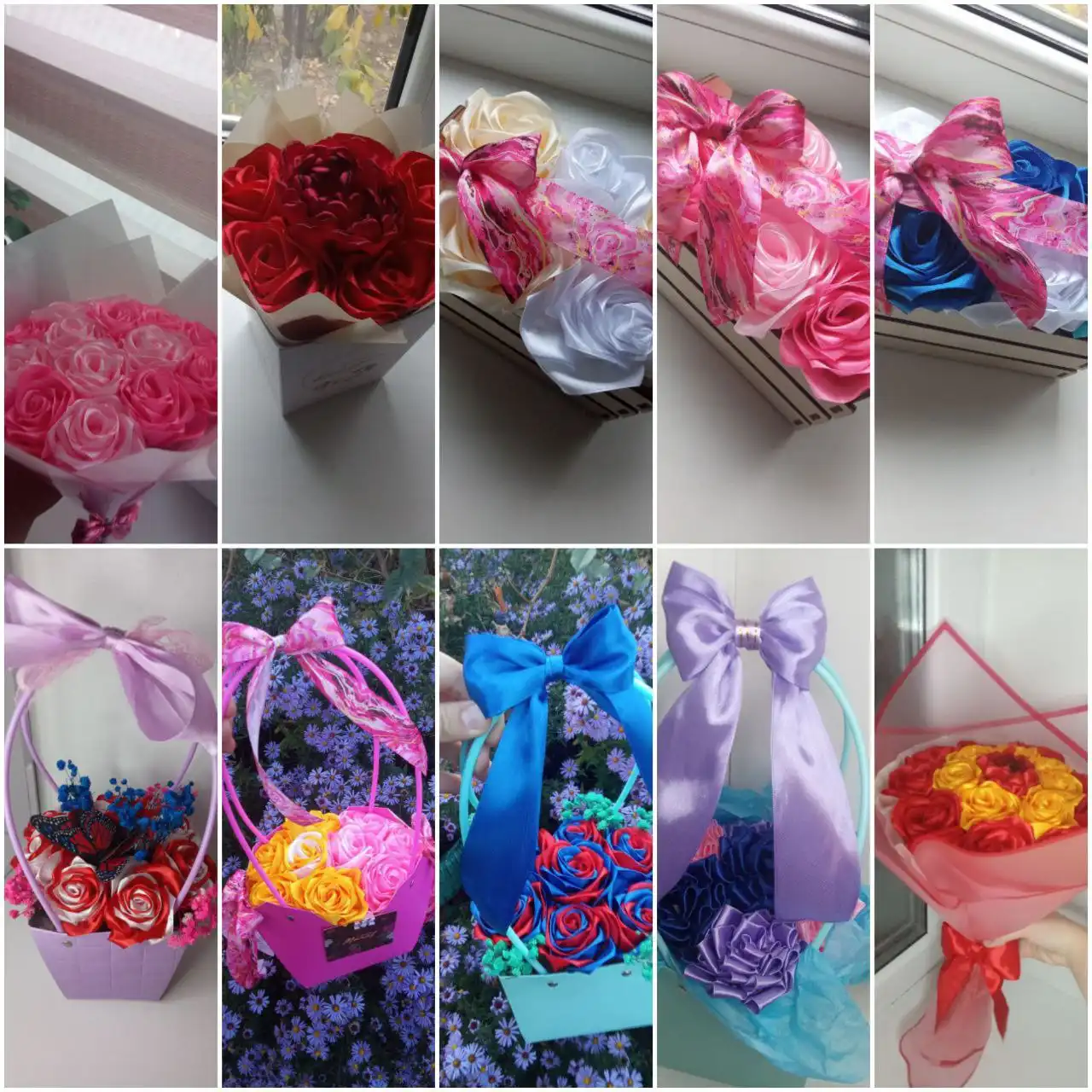 Цветы ручной работы из атласной ленты