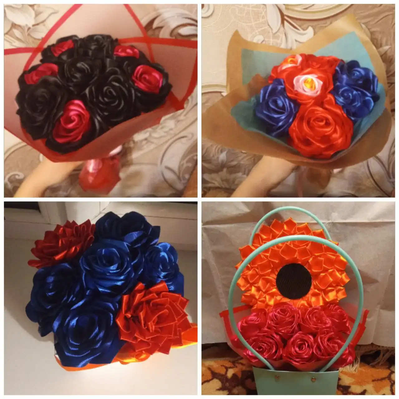 Цветы ручной работы из атласной ленты