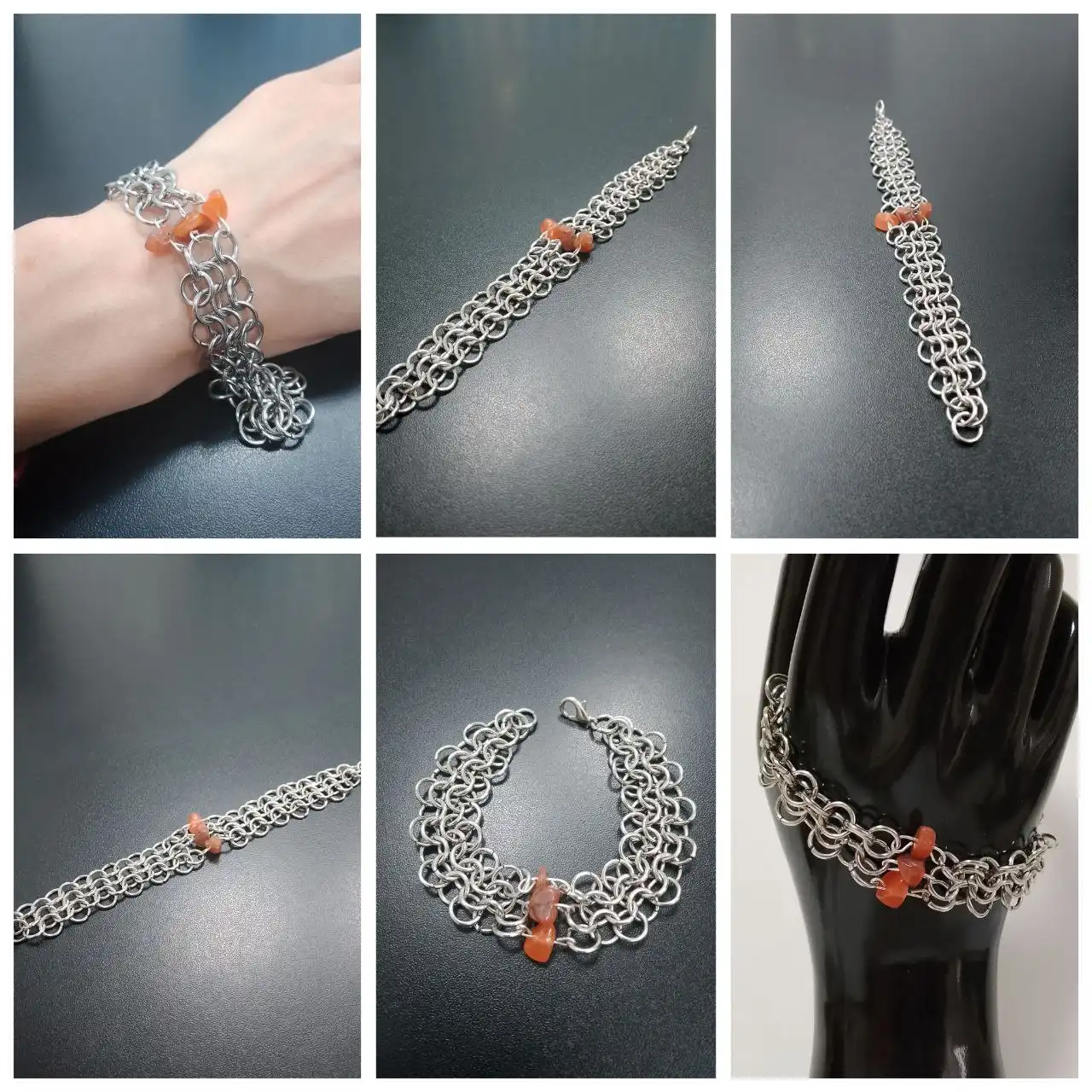 Кольчужный браслет с сердоликами