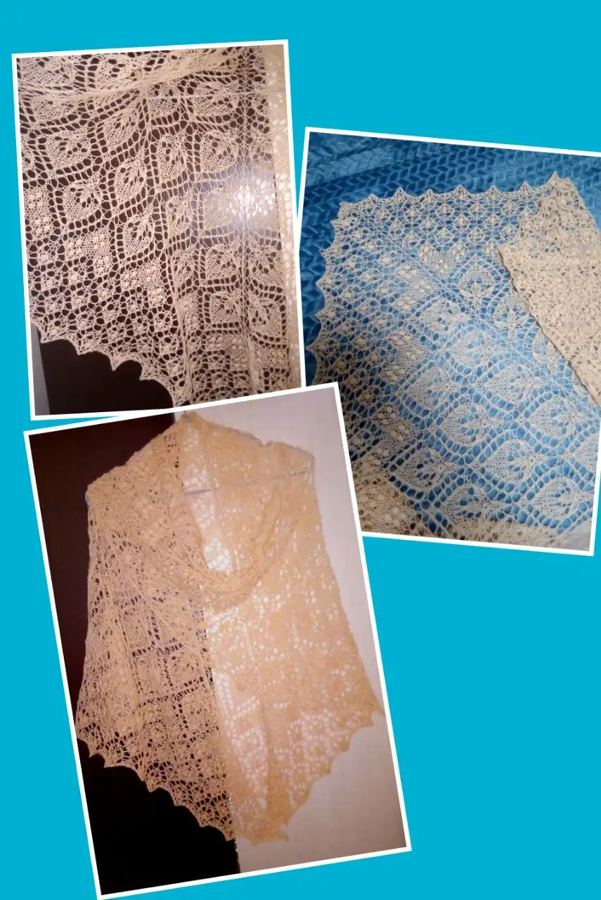 Нежная ажурная шаль кремового цвета