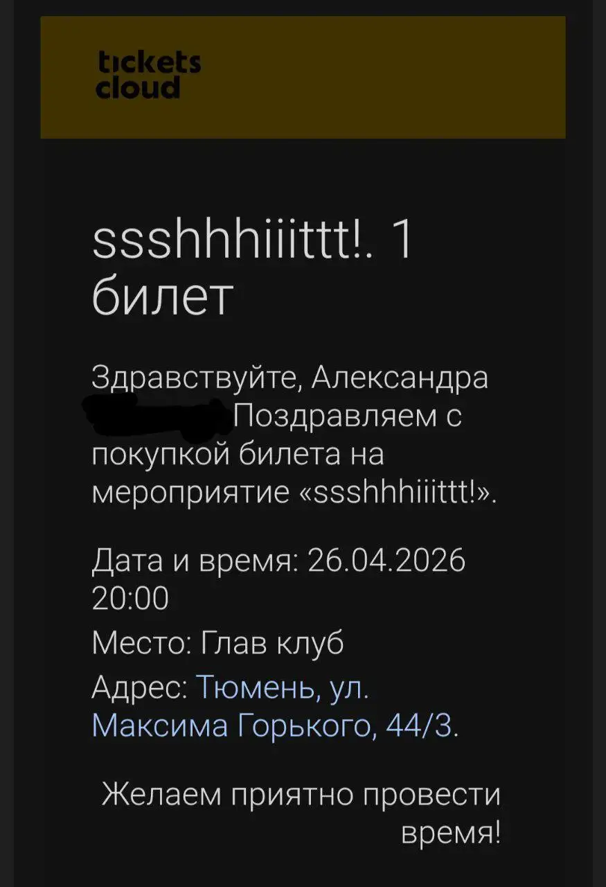 Билет на концерт группы ssshhhiiittt в Тюмени - Билеты (Хобби и отдых) в Тюмень