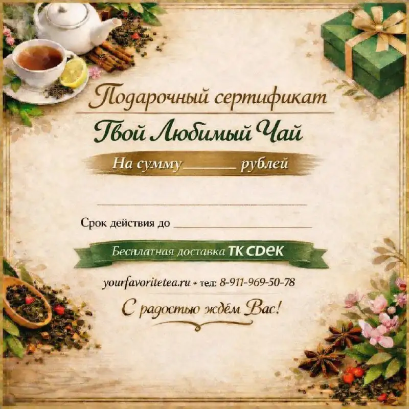 Электронный Именной Подарочный Сертификат в интернет-магазине «Твой Любимый Чай» - Подарочные сертификаты (Услуги) в Неизвестно