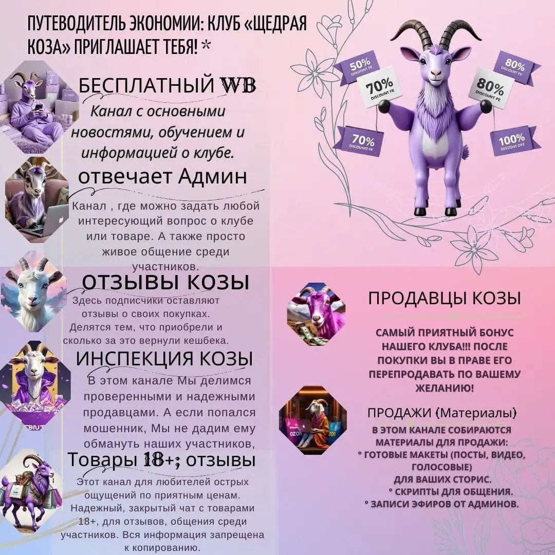 Приглашение в чат 'Щедрая коза' для выкупа товаров с кэшбэком - Услуги в Неизвестно