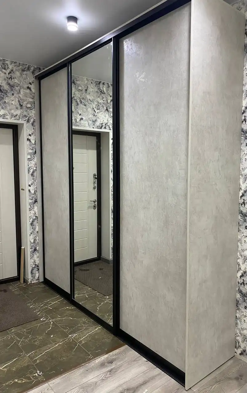 Шкаф-купе из ЛДСП цвета Слэйт с чёрным профилем