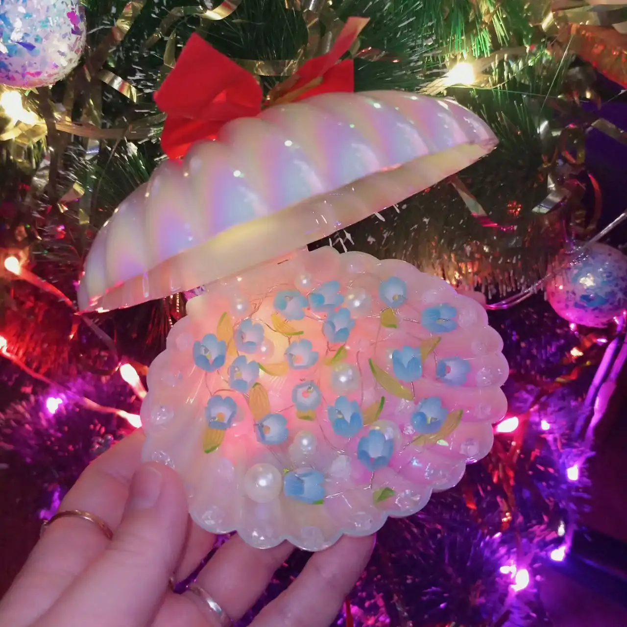 Светящийся куб 3D, светящаяся ракушка, часы из страз