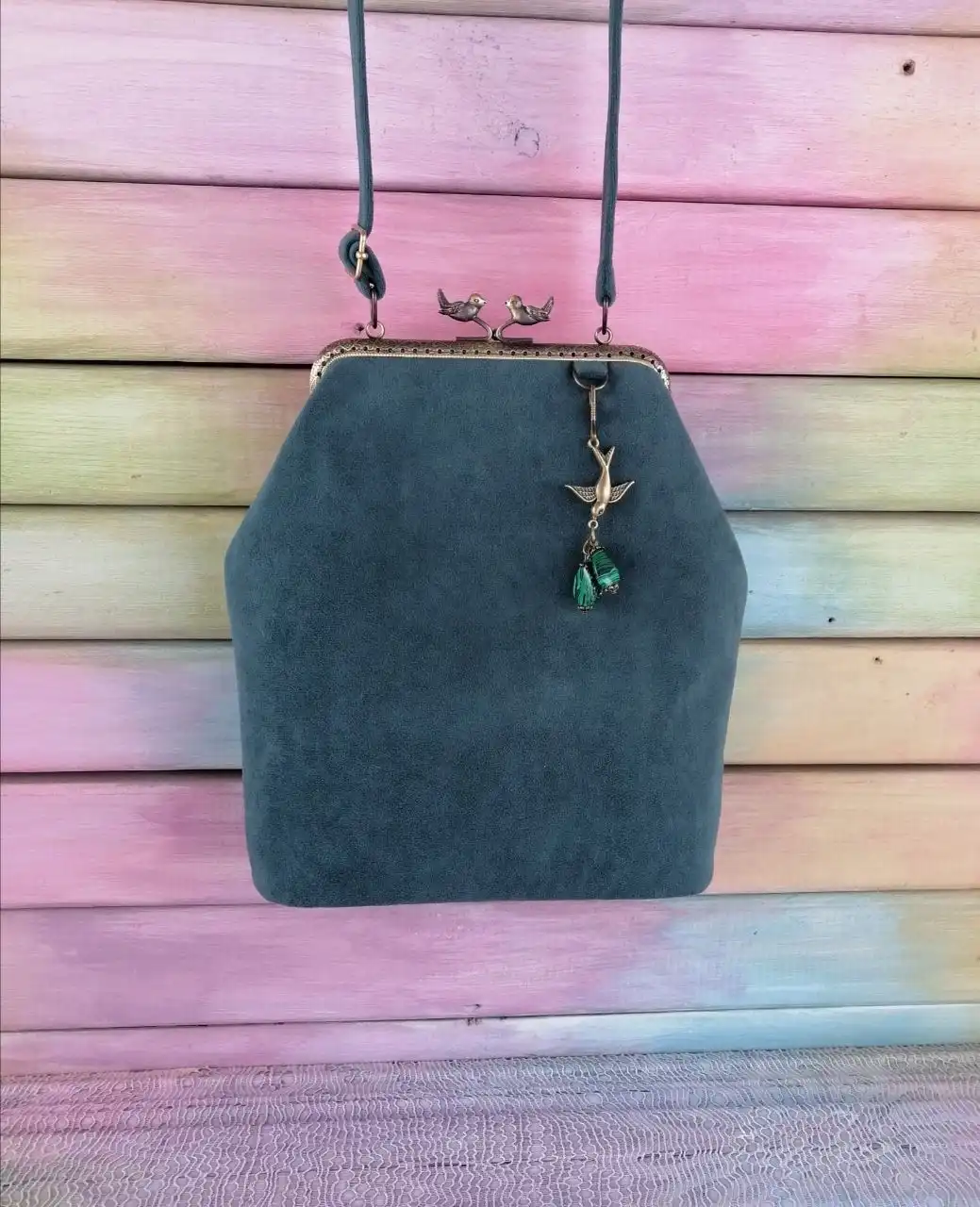 Саквояж "Птички" из мебельного велюра