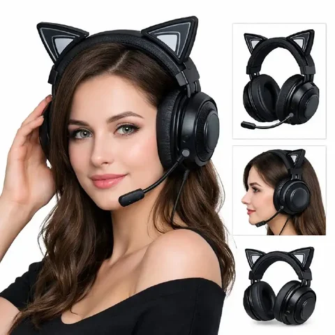 Игровые наушники с кошачьими ушками - Компьютеры и комплектующие в Красноярск