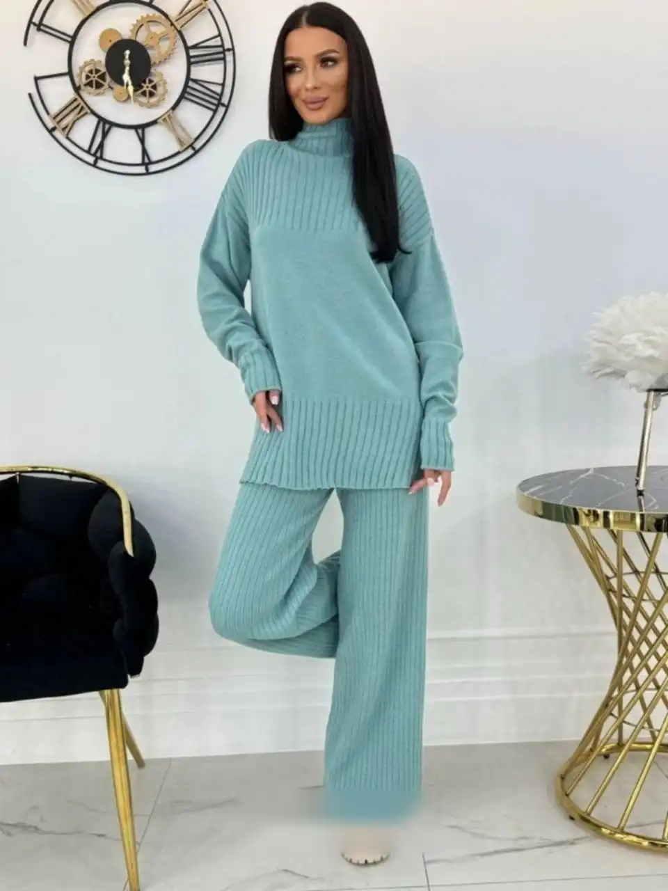 Костюм двойка тёплый бирюзовый