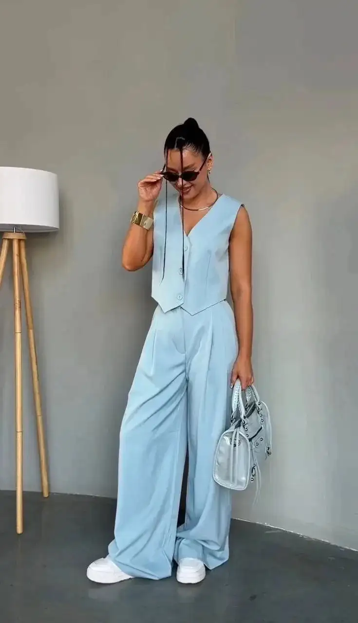 Костюм Power Look двойка с укороченным жилетом и широкими брюками - Костюмы (Одежда) в Симферополь