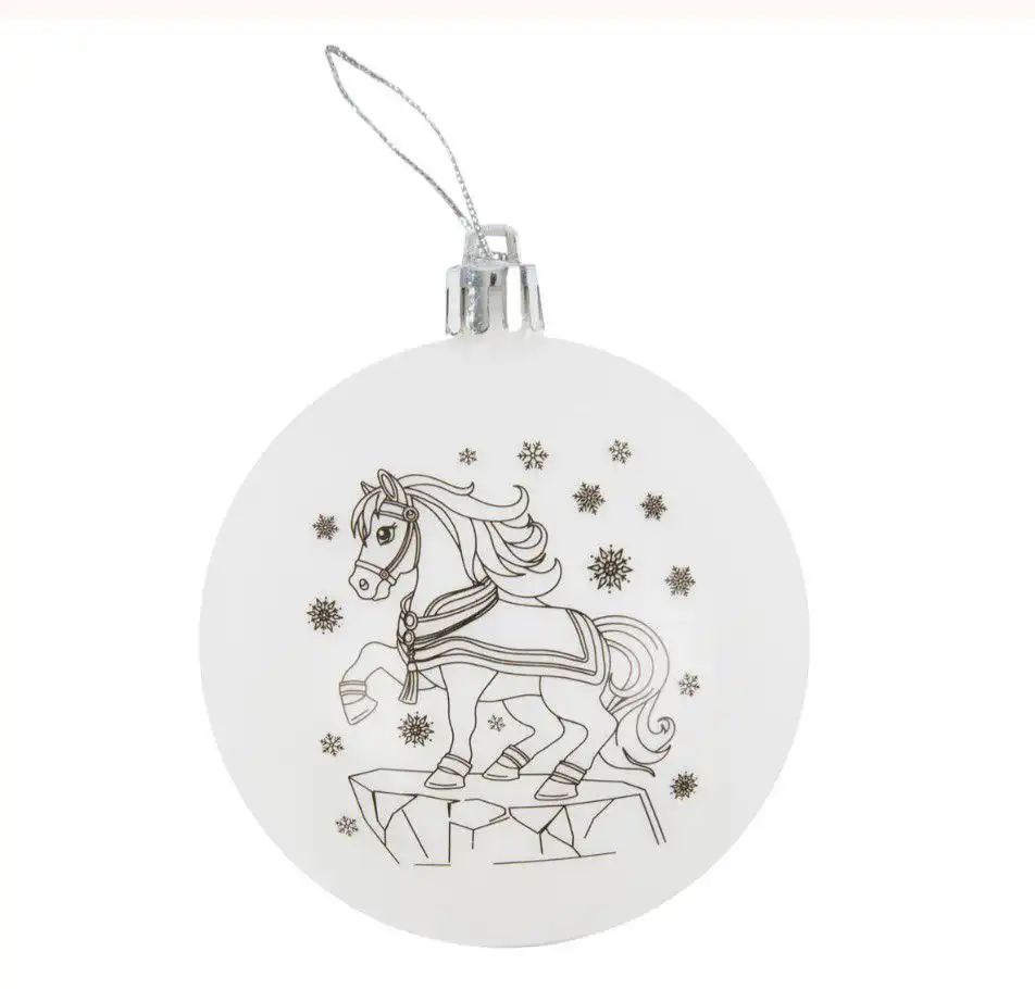 Новогодний елочный шар-раскраска лошадка 8 см
