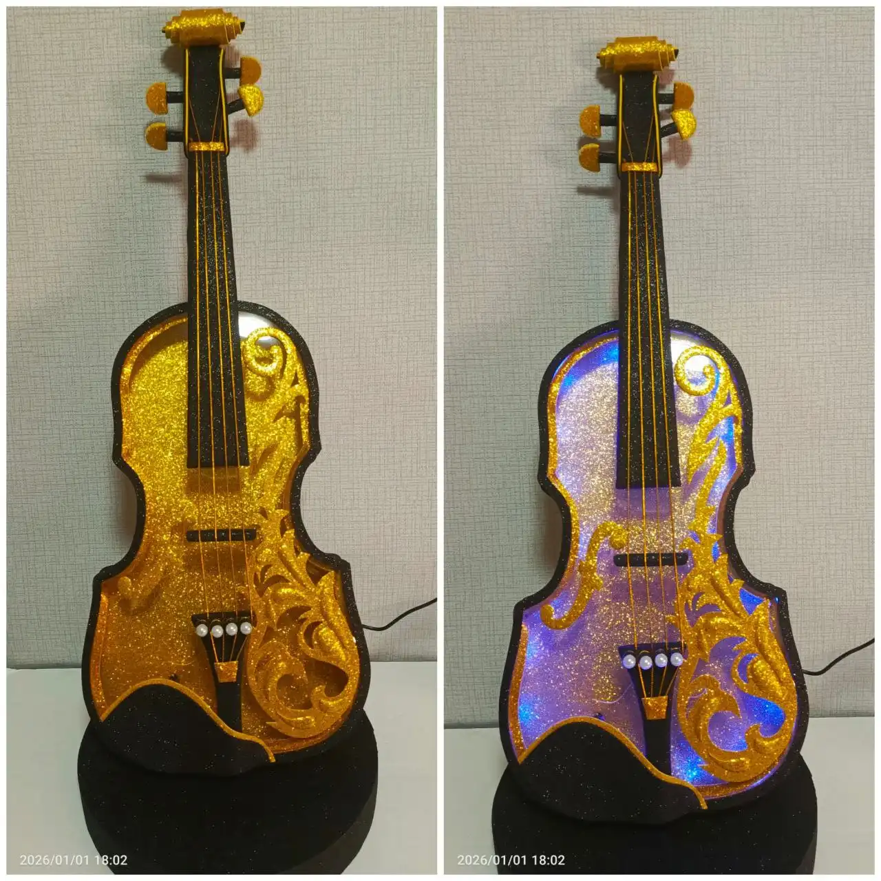 Золотая скрипка с подсветкой и пультом управления