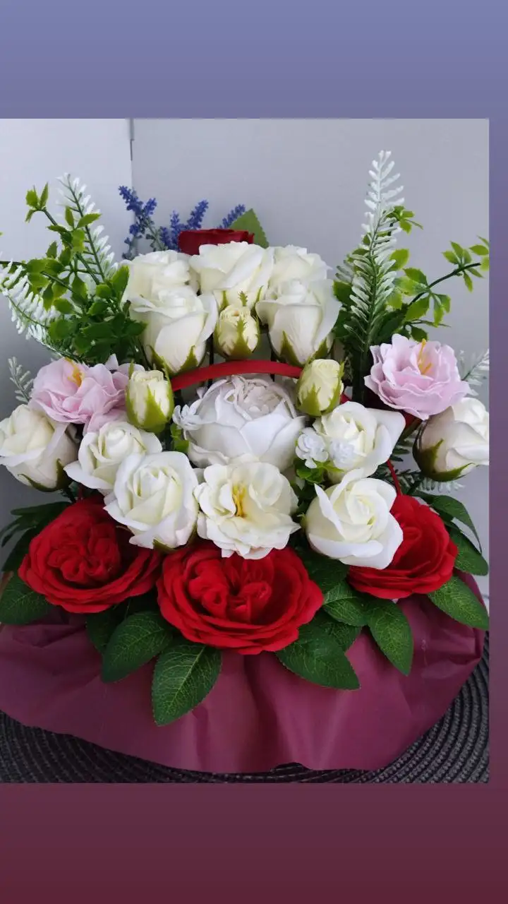 Букет из мыльных цветов в плетёной корзине - Хендмейд (Барахолка) в Ульяновск