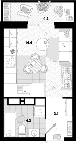 Студия 26м² в Парке Победы - Квартиры, Парковка в Краснодар