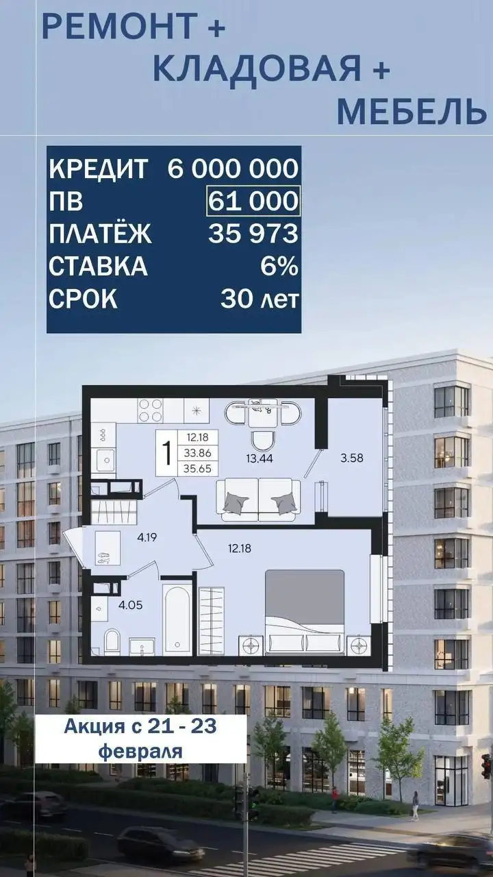 Своя квартира - подарок для настоящего мужчины на 23 февраля - Квартиры (Недвижимость) в Краснодар