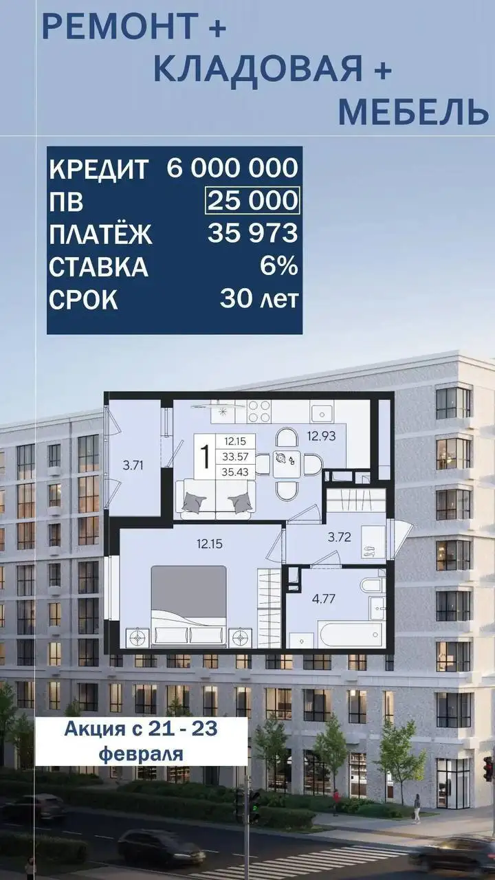 Своя квартира - подарок для настоящего мужчины на 23 февраля - Квартиры (Недвижимость) в Краснодар