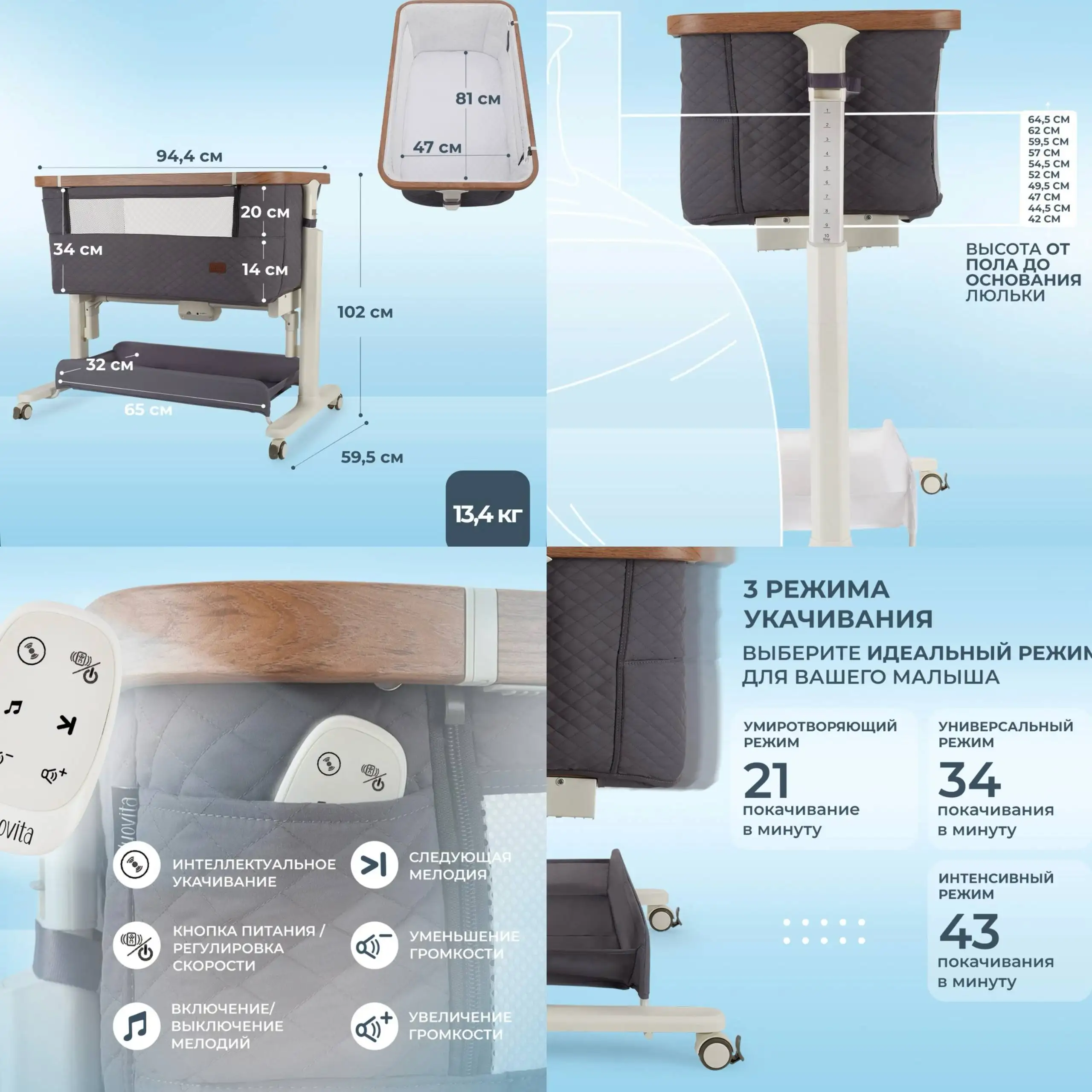 Кроватка-колыбель Nuovita Accanto Quadro 2 в 1 с автоукачиванием - Кроватки и колыбели (Товары для детей) в Краснодар