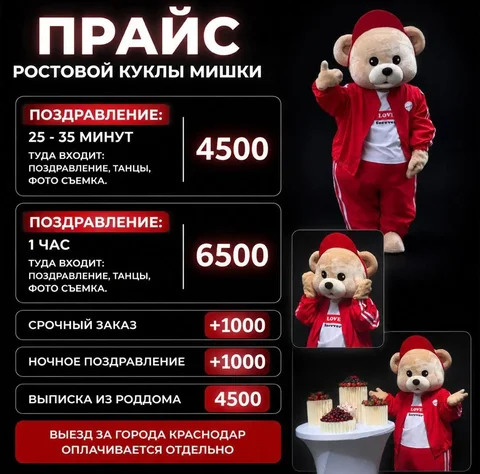 Аренда ростовой куклы Мишка Пончо - частное объявление в Краснодар