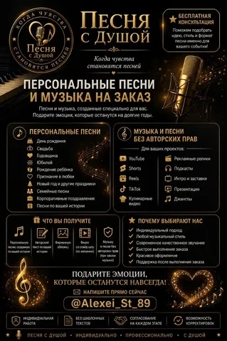 Индивидуальные поздравительные песни и музыка на заказ - Госуслуги в Краснодар