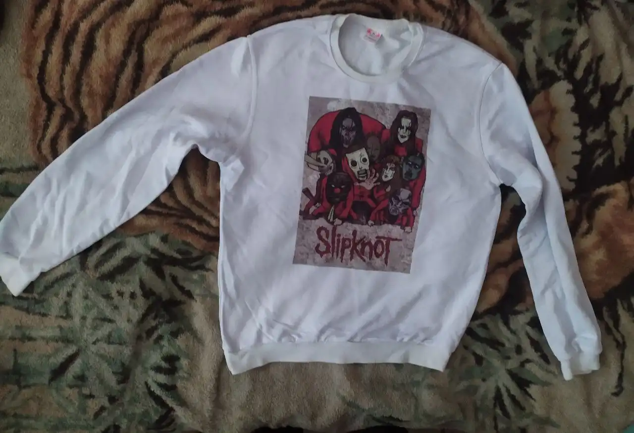 Свитшот белый теплый Slipknot и толстовка черная с капюшоном Slipknot, катушки бобины немецкие 5 штук