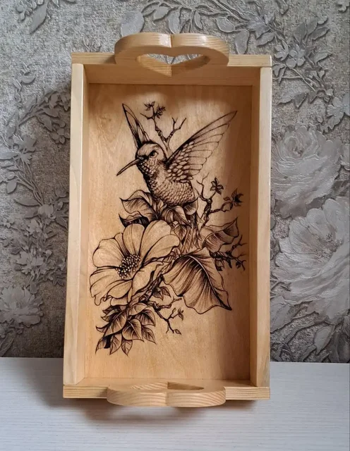 Деревянный поднос с выжиганием рисунка - Растения в Самара