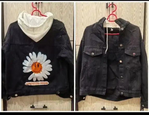 Джинсовка куртка с принтом чёрного цвета