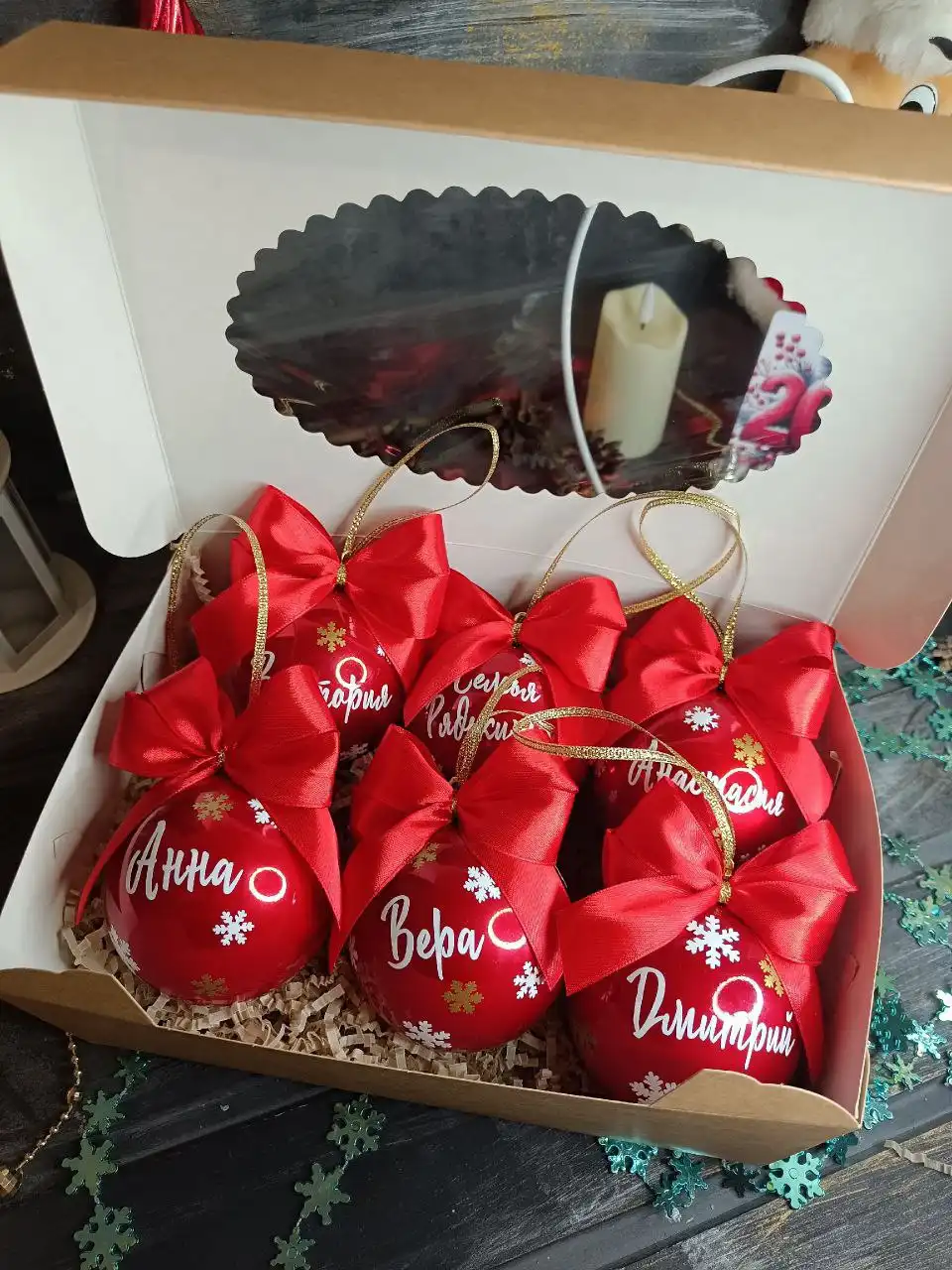 Новогодние ёлочные шары с индивидуальными надписями