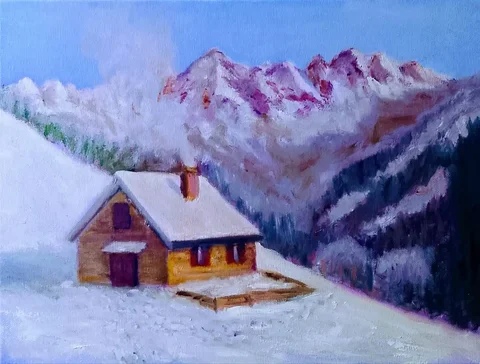 Картина маслом "Домик в горах" - частное объявление в Энгельс