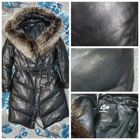 Шуба из натуральной кожи с мехом чернобурки 46-48 - Зимняя одежда в Энгельс