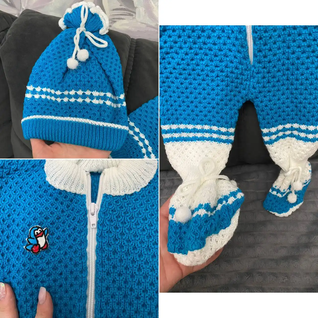 Вязаный комбинезон для младенца с шапкой - Одежда для детей (Товары для детей) в Энгельс