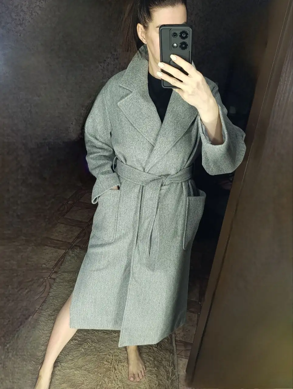 Женское демисезонное пальто серого цвета размер L - Верхняя одежда (Одежда) в Ангарск