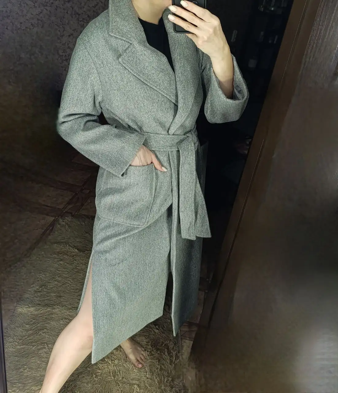 Женское демисезонное пальто серого цвета размер L - Верхняя одежда (Одежда) в Ангарск