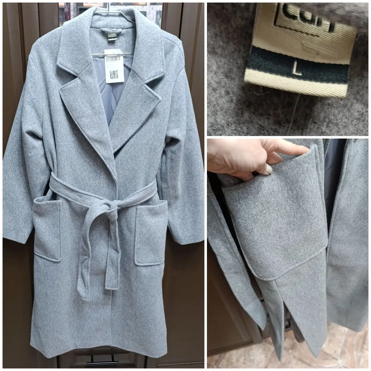 Женское демисезонное пальто серого цвета размер L - Верхняя одежда (Одежда) в Ангарск