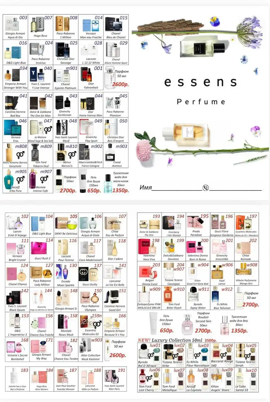 Духи Essens: пробники и аромадегустация