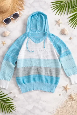 Женская вязаная кофта с капюшоном в голубом градиенте - Сумки и аксессуары в Саратов