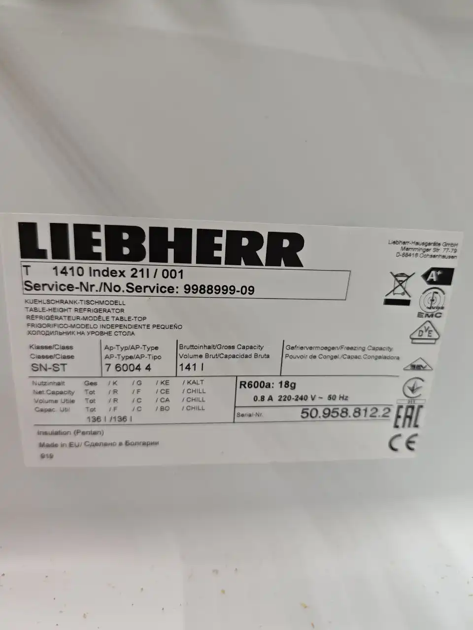Холодильник Liebherr T 1410 index21I