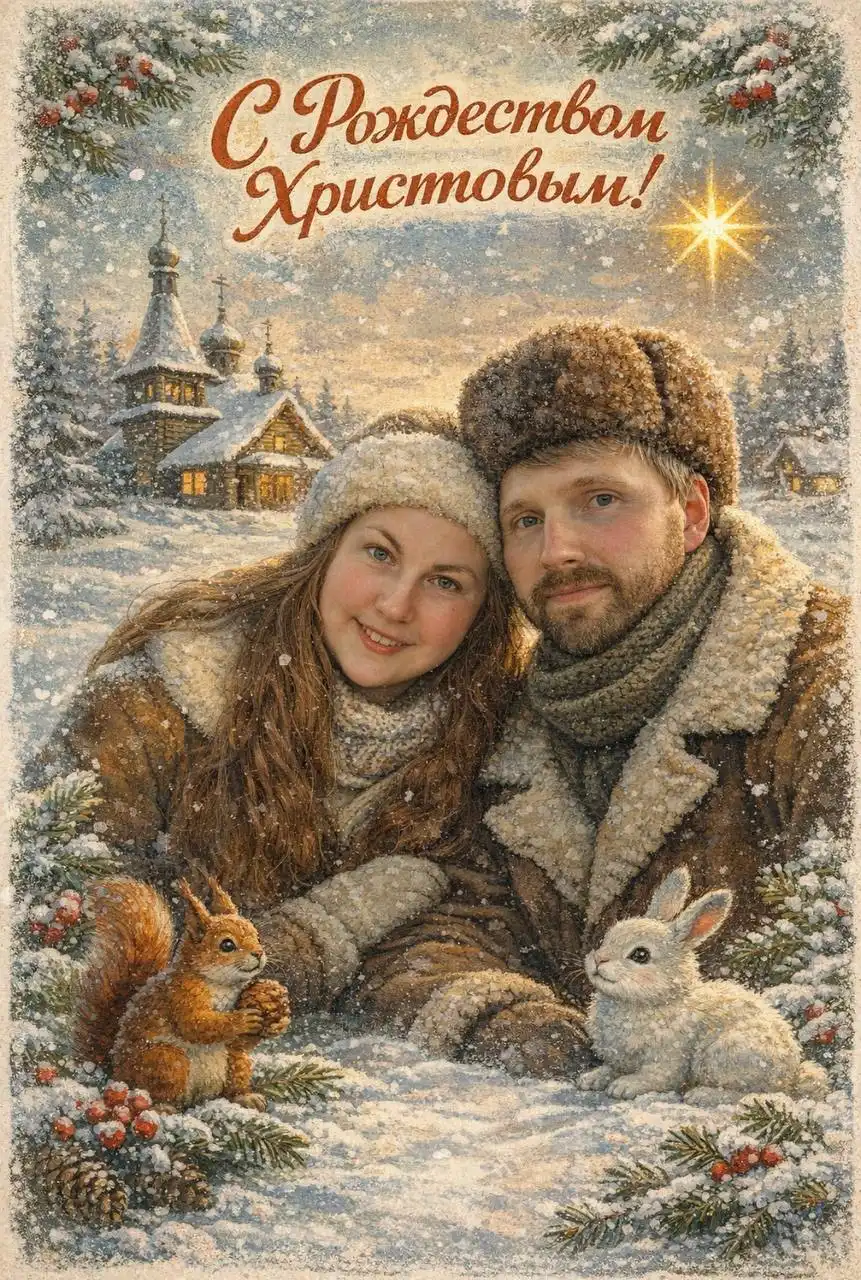 Поздравление с Новым годом и Рождеством открыткой в стиле СССР