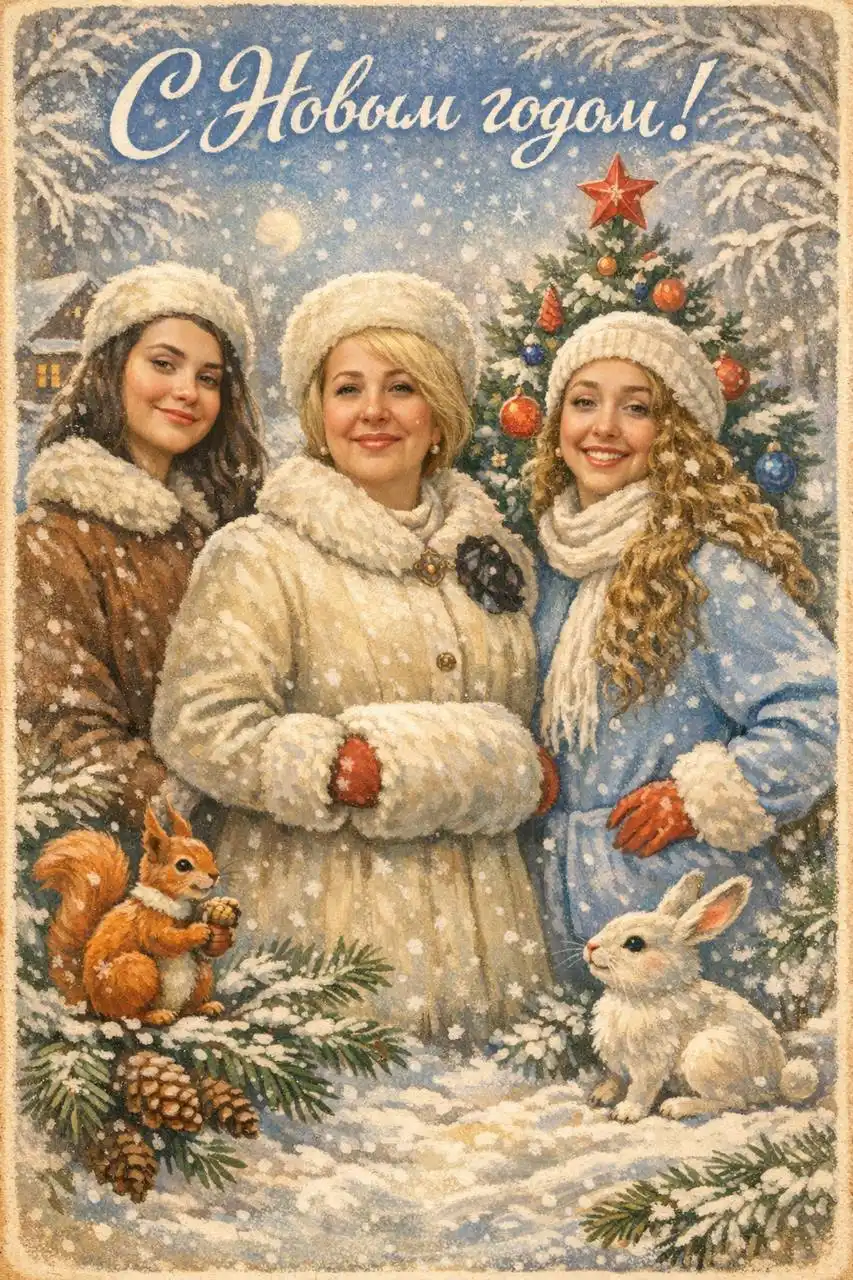 Открытка в стиле советского союза с изображением