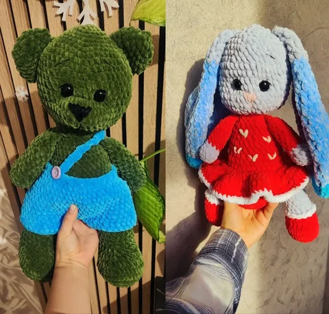 Вязаные игрушки ручной работы: медведь и заяц - Рукоделие/Подарки в Белгород