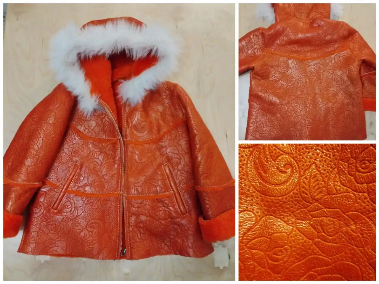 Детская дубленка оранжевого цвета из телячьей кожи - Детская одежда (Одежда) в Белгород