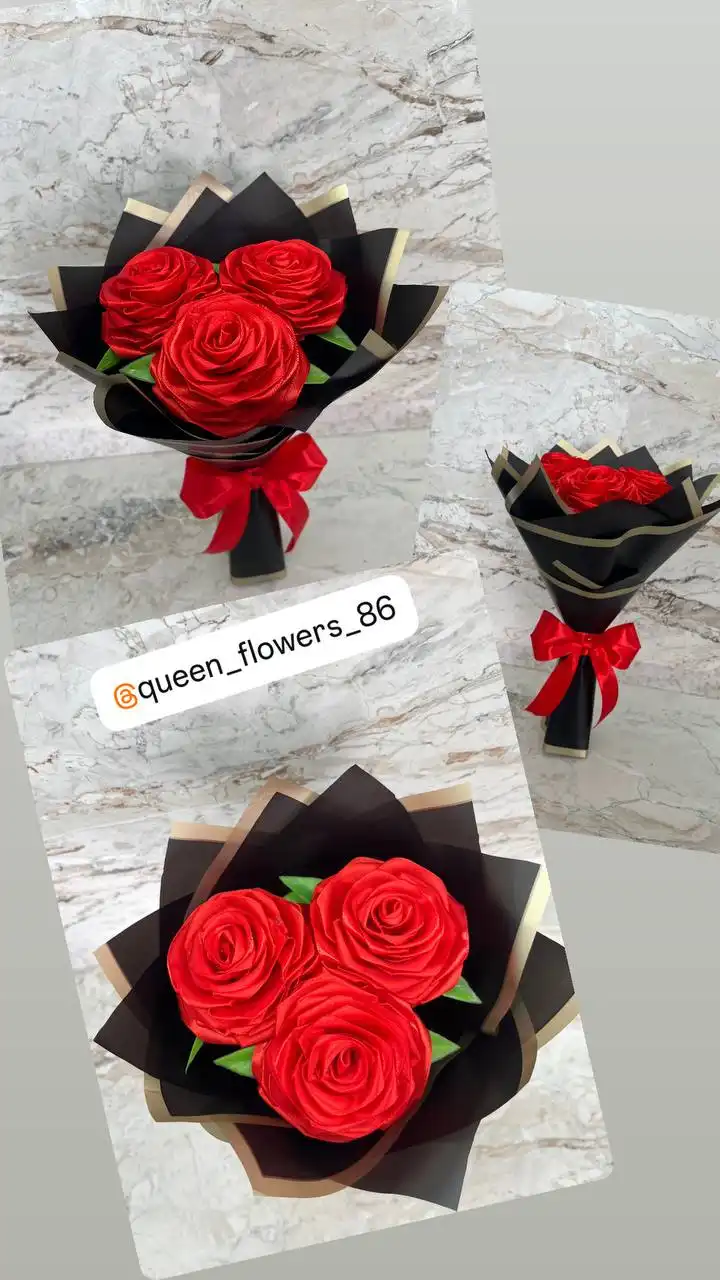 Букеты из атласных лент ручной работы