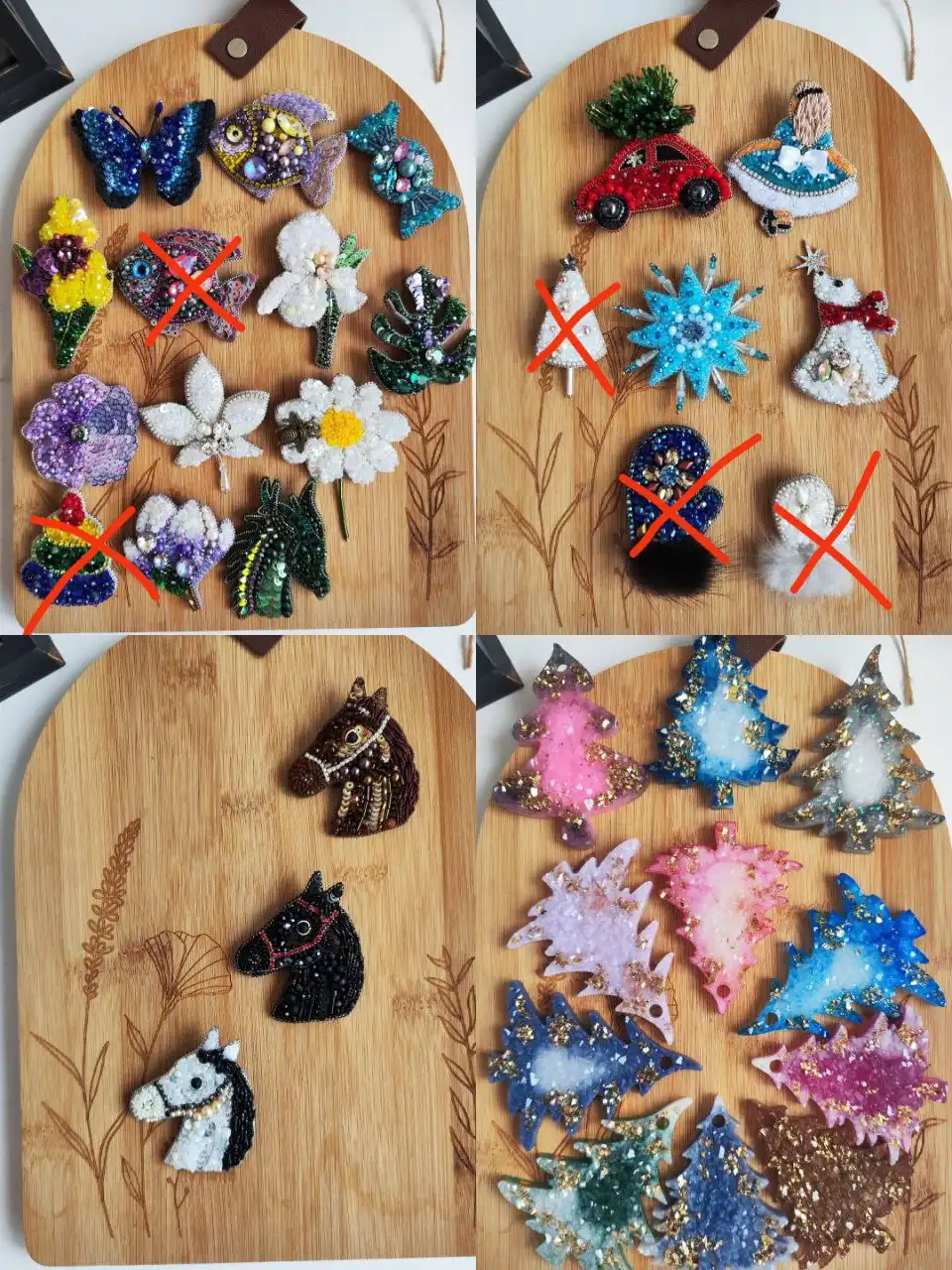 Броши ручной работы и ёлочные украшения из смолы