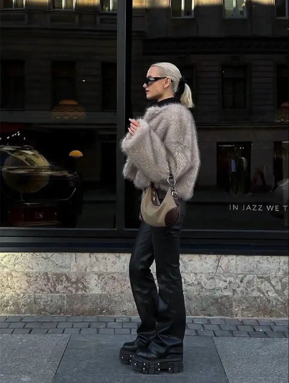 Pinterest кроп-шуба серая