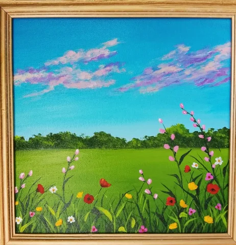 Картина Пейзаж поле, 20×20 см, акрил - Лодочные моторы в Самара