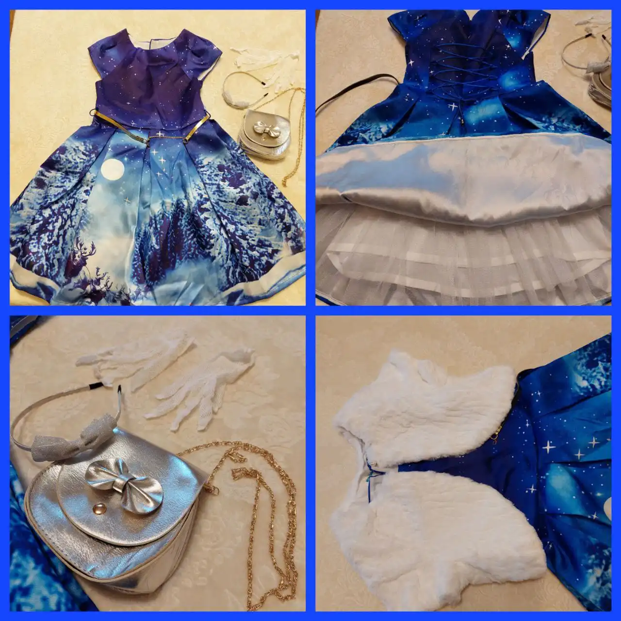 Платье новогоднее 'Зимняя ночь' для девочки 5-7 лет с аксессуарами