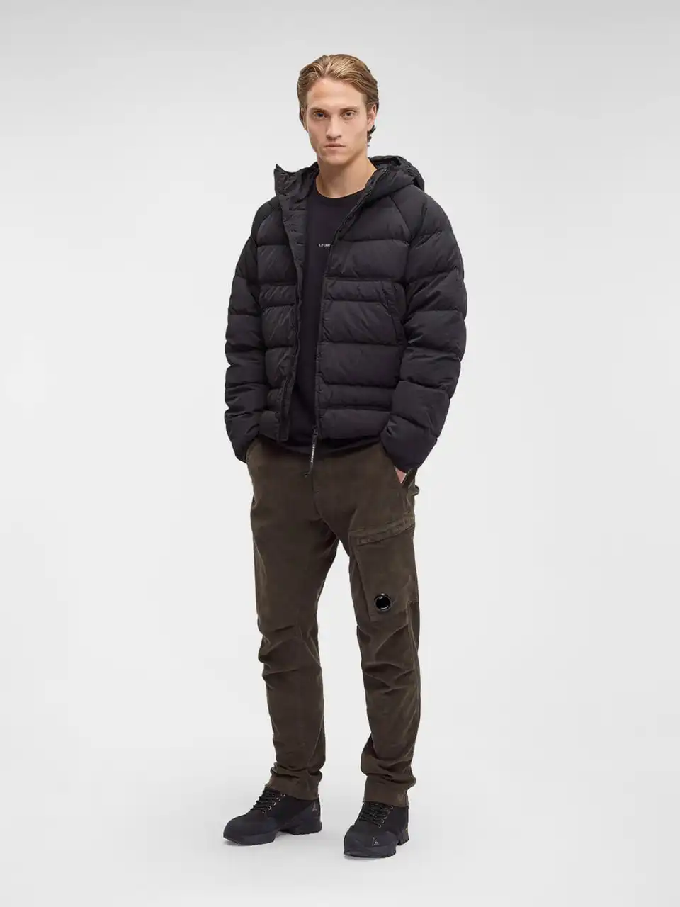 CP Company Garment Dyed Eco Chrome-R Goggle Hooded Down Jacket 'Black'