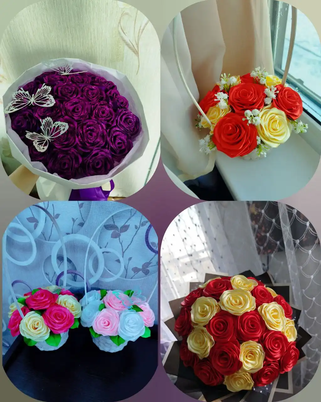 Букетики из атласных лент