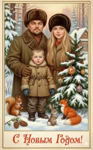 Винтажная новогодняя открытка в советском стиле - Услуги в Тюмень