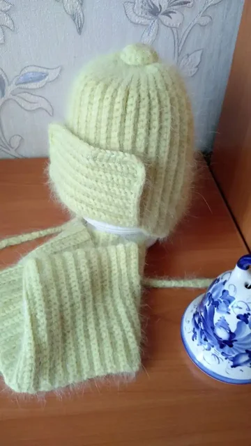 Шапочка с ушками и снуд из пуха норки для девочки 3-5 лет - Мужская одежда в Чита