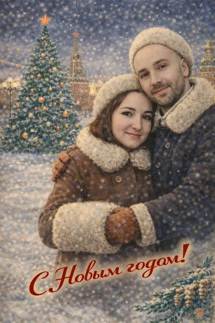 Винтажные новогодние открытки в стиле СССР на заказ