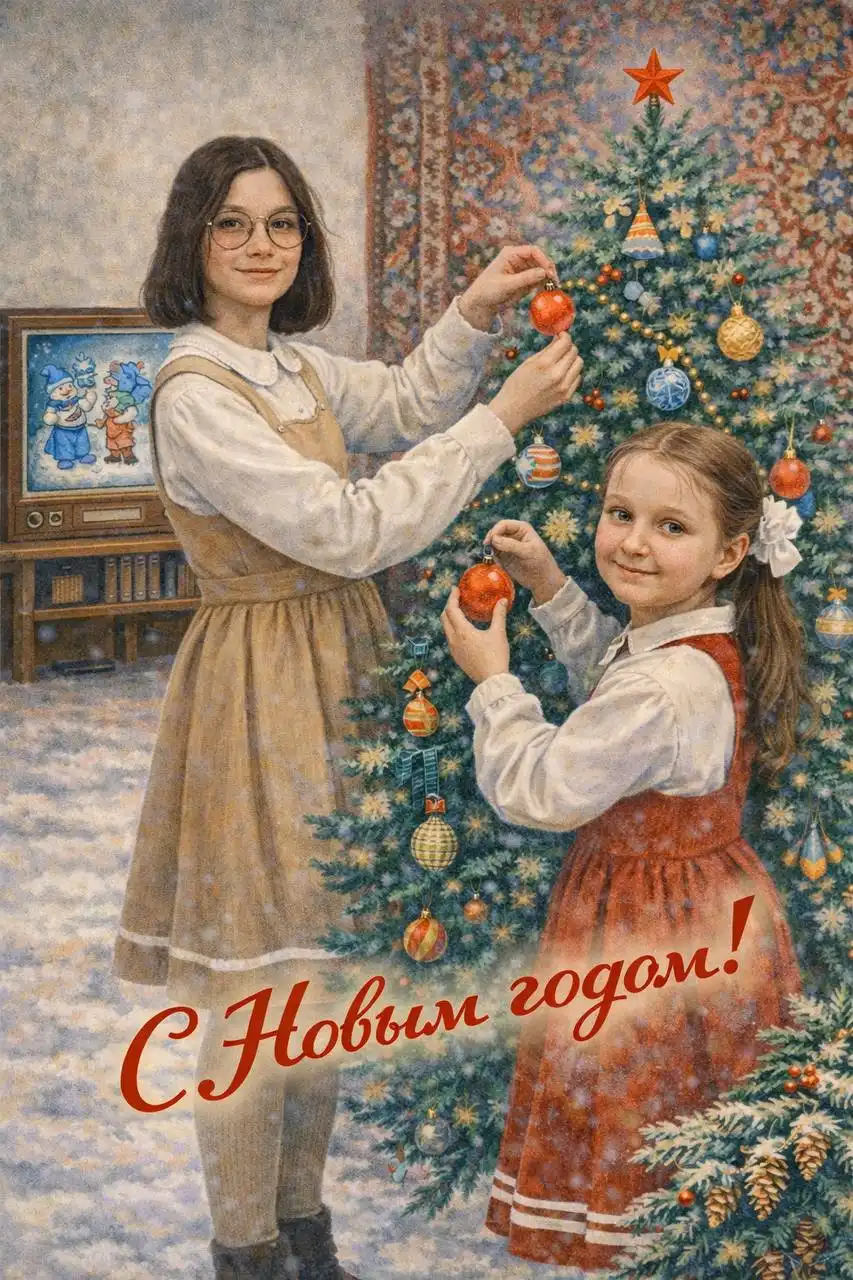Винтажные новогодние открытки в стиле СССР на заказ